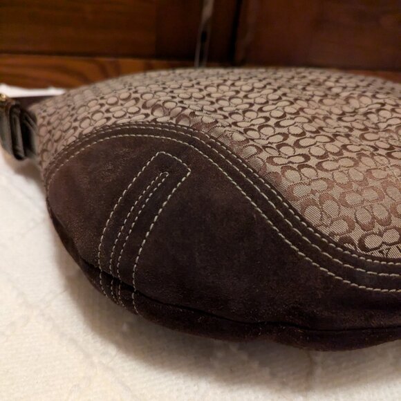 Vintage Coach 2158 Brown Signature Logo Suede Leather Hobo Shoulder - Picture 9 of 16